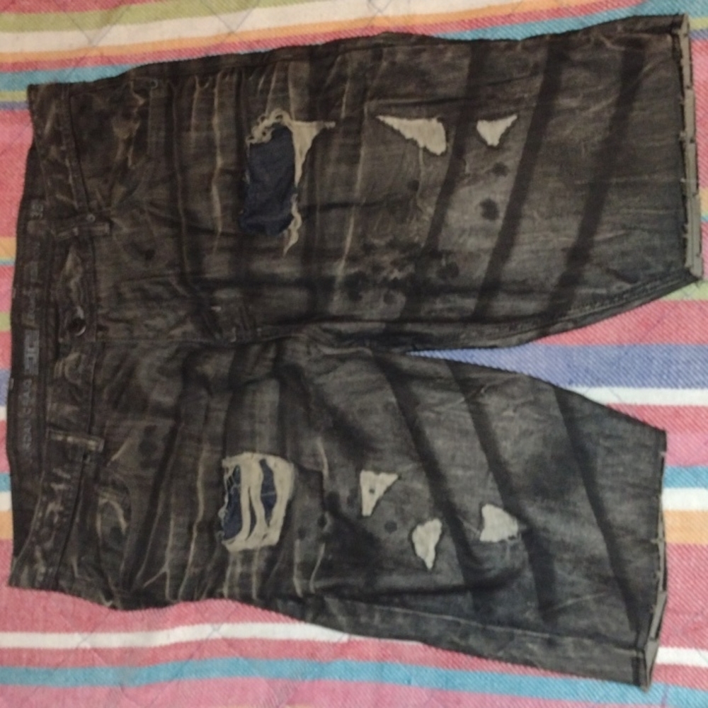 Jordan Craig Black distressed jean shorts 38